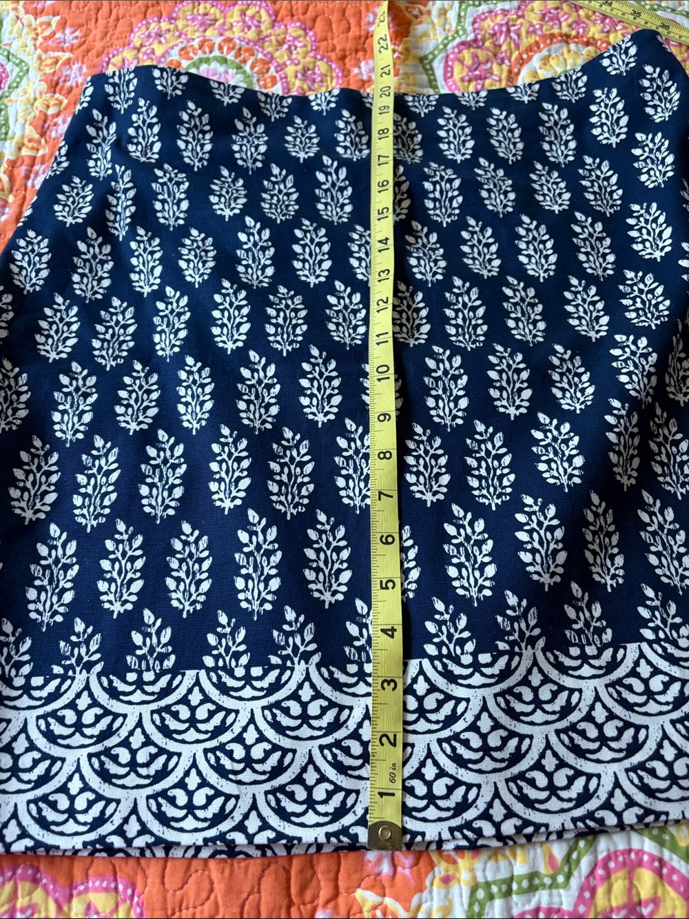 Talbots Cotton Navy Batik Printed A-Line Skirt - Picture 9 of 9